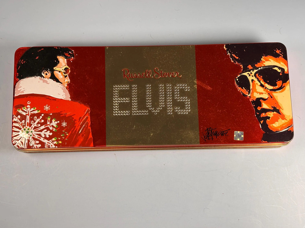 Elvis Presley Russell Stover Christmas Candy Tin Collectible Box 1997 12x5”